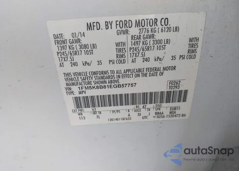 2014 Ford Explorer z USA, uszkodzony, nr VIN 1FM5K8B81EGB57757